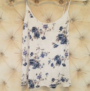 White Tank with Blue Roses